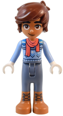 Friends Leo - Bright Light Blue Sweater, Coral Scarf, Sand Blue Trousers, Medium Nougat Boots – ПРИЯТЕЛИ