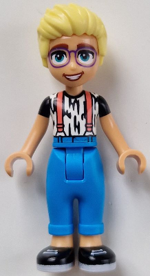 Friends Olly - White Shirt with Black Stripes, Coral Suspenders, Dark Azure Trousers, Black Shoes – ПРИЯТЕЛИ