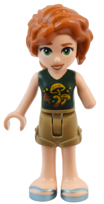 Friends Autumn - Dark Green Mushroom Top, Dark Tan Shorts, Metallic Light Blue Sandals – ПРИЯТЕЛИ