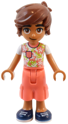 Friends Leo - White Shirt with Coral Flowers, Coral Trousers Cropped Large Pockets, Dark Blue Shoes – ПРИЯТЕЛИ