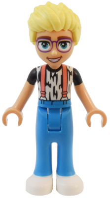 Friends Olly - White Shirt with Black Stripes, Coral Suspenders, Dark Azure Trousers, White Shoes – ПРИЯТЕЛИ