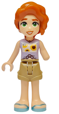 Friends Autumn - Lavender Vest with Sunflowers, Dark Tan Shorts, Metallic Light Blue Sandals – ПРИЯТЕЛИ