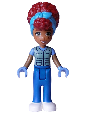 Friends Gabriela - Sand Green Vest over Medium Blue Shirt, Blue Trousers, White Shoes, Medium Azure Head Wrap – ПРИЯТЕЛИ