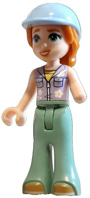 Friends Autumn - Lavender Sleeveless Jacket with Flowers, Sand Green Trousers Bell-Bottoms, Medium Nougat Shoes, Bright Light Blue Horse Riding Helmet – ПРИЯТЕЛИ