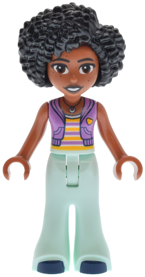 Friends Jamila - Medium Lavender Sleeveless Hoodie, Light Aqua Trousers Bell-Bottoms, Dark Blue Shoes – ПРИЯТЕЛИ