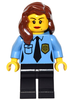 Police - Female Officer, Black Legs, Reddish Brown Hair Mid-Length with Part over Right Shoulder, Crow's Feet and Beauty Mark – МАРКА ЛЕГО