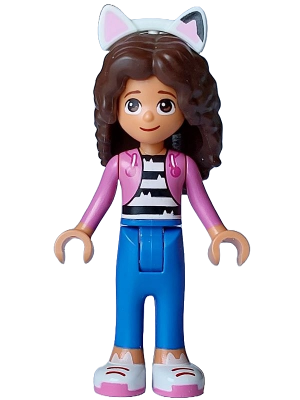 Gabby - Dark Pink Jacket over Black and White Striped Shirt, Blue Trousers, Dark Brown Hair with Int – КУКЛЕНСКАТА КЪЩА НА ГАБИ