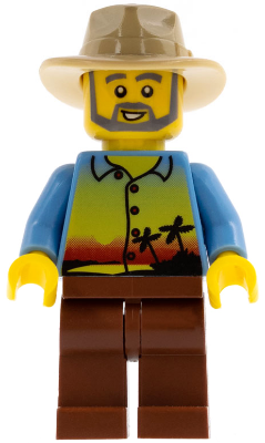 Sunset and Palm Trees - Male, Reddish Brown Legs, Tan Fedora, Beard – МАРКА ЛЕГО