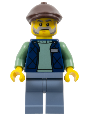 Corner Kiosk Vendor - Male, Dark Blue Bodywarmer over Sand Green Sweater, Sand Blue Legs, Dark Brown Flat Cap – ПРОМОЦИОНАЛНИ