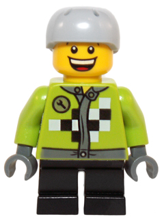 Lime Jacket with Wrench and Black and White Checkered Pattern, Short Black Legs, Sports Helmet with Vent Holes – ПРАЗНИЦИ И СЪБИТИЯ