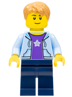 Boy, Bright Light Blue Hoodie with White Star, Dark Blue Legs, Medium Nougat Hair Short Tousled with Side Part – ПРАЗНИЦИ И СЪБИТИЯ