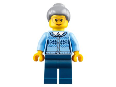 Grandmother - Fair Isle Sweater, Light Bluish Gray Hair with Top Knot Bun, Dark Blue Legs, Glasses – ПРАЗНИЦИ И СЪБИТИЯ