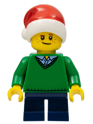 Boy, Green V-Neck Sweater, Dark Blue Short Legs, Santa Hat – ПРАЗНИЦИ И СЪБИТИЯ