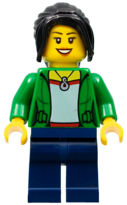 Dragon Boat Race Spectator - Female, Green Jacket Open with Necklace, Dark Blue Legs, Black Ponytail Long with Side Bangs – ПРАЗНИЦИ И СЪБИТИЯ