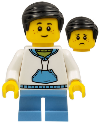 Child - Boy, White Hoodie with Medium Blue Pocket, Medium Blue Short Legs, Black Hair, Freckles – ПРАЗНИЦИ И СЪБИТИЯ