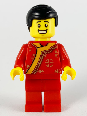 Toy Vendor, Black Hair, Red Changshan with Bright Light Orange Wide Hem, Gold Circles Pattern – ПРАЗНИЦИ И СЪБИТИЯ