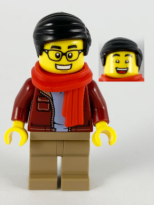 Man, Dark Red Jacket with Bright Light Blue Shirt, Dark Tan Legs, Red Scarf, Black Smooth Hair, Glasses – ПРАЗНИЦИ И СЪБИТИЯ