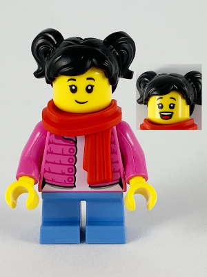 Child - Girl, Dark Pink Puffy Jacket, Medium Blue Short Legs, Black Hair with Pigtails, Red Scarf – ПРАЗНИЦИ И СЪБИТИЯ