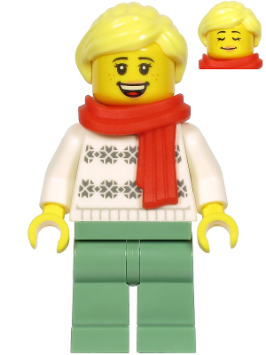 Woman, White Turtleneck Sweater, Sand Green Legs, Bright Light Yellow Hair, Red Scarf – ПРАЗНИЦИ И СЪБИТИЯ