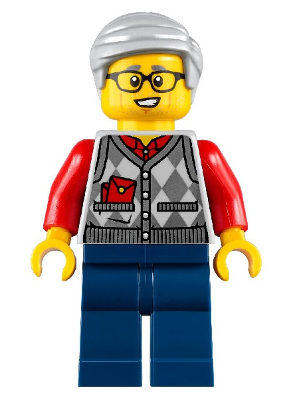 Grandfather, Argyle Cardigan over Red Shirt, Dark Blue Legs, Light Bluish Gray Hair – ПРАЗНИЦИ И СЪБИТИЯ