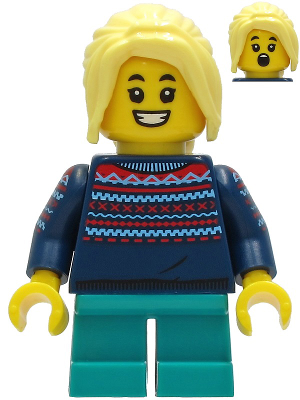 Girl - Dark Blue Knit Sweater, Dark Turquoise Short Legs, Bright Light Yellow Hair – МАРКА ЛЕГО