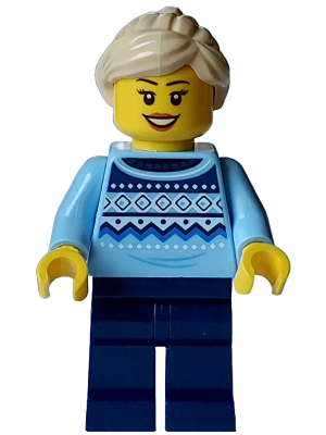 Winter Market Stall Vendor - Female, Bright Light Blue Knit Fair Isle Sweater, Dark Blue Legs, Tan Ponytail – ПРАЗНИЦИ И СЪБИТИЯ