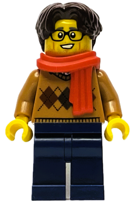 Wintertime Carriage Passenger - Male, Medium Nougat Argyle Sweater, Dark Blue Legs, Dark Brown Hair, Glasses, Red Scarf – ПРАЗНИЦИ И СЪБИТИЯ