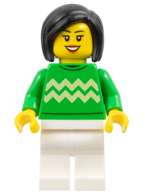 Woman - Bright Green Sweater with Bright Light Yellow Zigzag Lines, White Legs, Black Hair – ПРАЗНИЦИ И СЪБИТИЯ