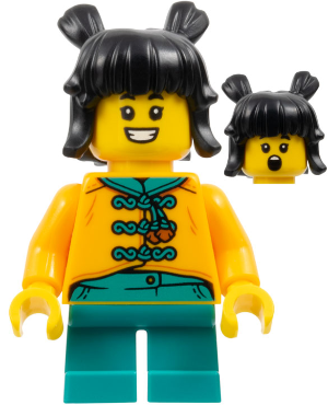 Child - Girl, Bright Light Orange Tang Jacket, Dark Turquoise Short Legs, Black Hair with Buns – ПРАЗНИЦИ И СЪБИТИЯ