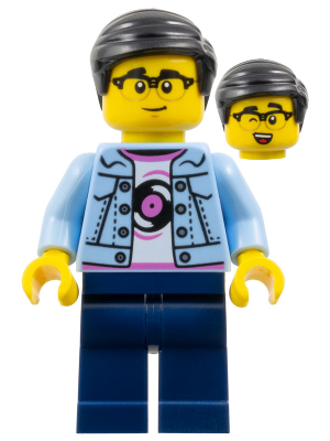 Man - Bright Light Blue Jacket, White Shirt with Record, Dark Blue Legs, Black Hair, Glasses – ПРАЗНИЦИ И СЪБИТИЯ