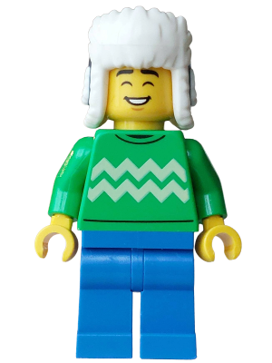 Customer Hot Chocolate Stand - Male, Bright Green Sweater with Bright Light Yellow Zigzag Lines, Blu – ПРАЗНИЦИ И СЪБИТИЯ