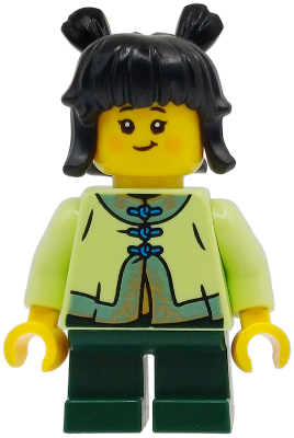 Child - Girl, Yellowish Green Tang Jacket, Dark Green Short Legs, Black Hair with Buns – ПРАЗНИЦИ И СЪБИТИЯ
