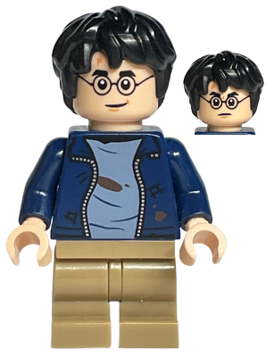 Harry Potter - Dark Blue Open Jacket with Tears and Blood Stains, Plain Arms, Dark Tan Medium Legs, Smile / Angry Mouth – ХАРИ ПОТЪР