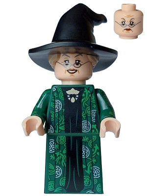 Professor Minerva McGonagall - Dark Green Robe over Black Dress, Hat with Hair, Printed Arms – ХАРИ ПОТЪР