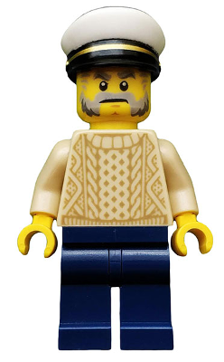 Sailor Captain - Male, Tan Sweater, Dark Blue Legs, White Cap, Beard and Sideburns – ЛЕГО ИДЕИ