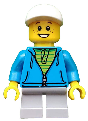 Boy, White Cap, Dark Azure Hoodie, Lime Shirt – ЛЕГО ИДЕИ