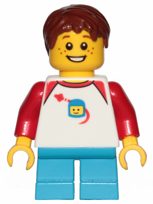 Boy, Freckles, Classic Space Shirt with Red Sleeves, Dark Azure Short Legs, Reddish Brown Hair Short Tousled with Side Part – ЛЕГО ИДЕИ