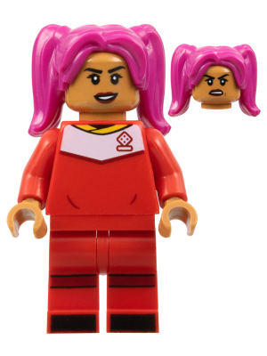 Soccer Player, Female, Red Uniform, Medium Nougat Skin, Magenta Hair – ЛЕГО ИДЕИ