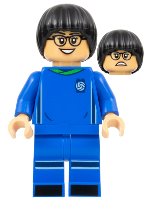 Soccer Player, Female, Blue Uniform, Medium Tan Skin, Black Bowl Cut, Glasses – ЛЕГО ИДЕИ