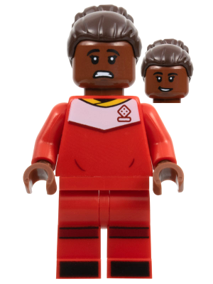 Soccer Player, Female, Red Uniform, Reddish Brown Skin, Dark Brown Hair with Bun – ЛЕГО ИДЕИ