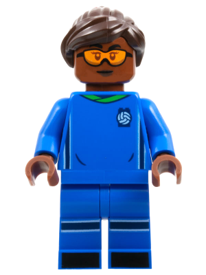 Soccer Player, Female, Blue Uniform, Reddish Brown Skin, Dark Brown Hair, Orange Goggles – ЛЕГО ИДЕИ