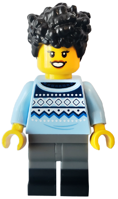 Camper - Female, Bright Light Blue Knit Fair Isle Sweater, Dark Bluish Gray Legs with Black Boots, Black Hair – ЛЕГО ИДЕИ