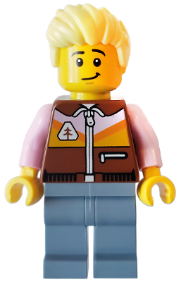 Camper - Male, Reddish Brown Jacket, Sand Blue Legs, Bright Light Yellow Spiked Hair Swept Up – ЛЕГО ИДЕИ
