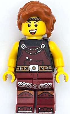 Viking Blacksmith - Female, Dark Red Overalls, Dark Red Legs with Trim, Dark Orange Hair – ЛЕГО ИДЕИ
