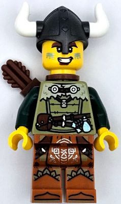 Viking Archer - Male, Olive Green Tunic, Dark Orange Legs with Loincloth, Pearl Dark Gray Helmet, Quiver – ЛЕГО ИДЕИ