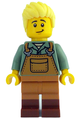 Gardener - Male, Medium Nougat Overalls over Sand Green Shirt, Reddish Brown Boots, Bright Light Yellow Hair – ЛЕГО ИДЕИ