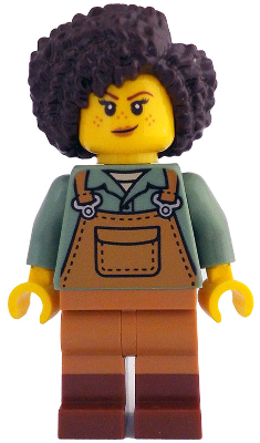 Gardener - Female, Medium Nougat Overalls over Sand Green Shirt, Reddish Brown Boots, Dark Brown Hair – ЛЕГО ИДЕИ