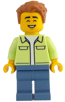 Man - Yellowish Green Jacket over White Shirt, Sand Blue Legs, Medium Nougat Tousled Hair – ЛЕГО ИДЕИ