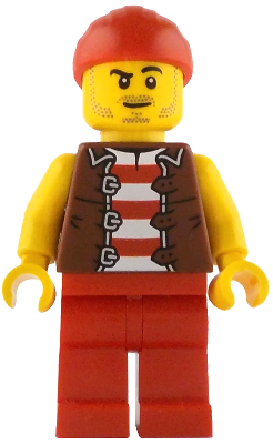 Bo'sun Will - Pirate, Reddish Brown Vest over Red and White Striped Shirt, Red Legs  – ЛЕГО ИДЕИ