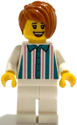 Gelato Shop Owner - Female, White Shirt with Stripes and Legs, Dark Orange Hair – ЛЕГО ИДЕИ